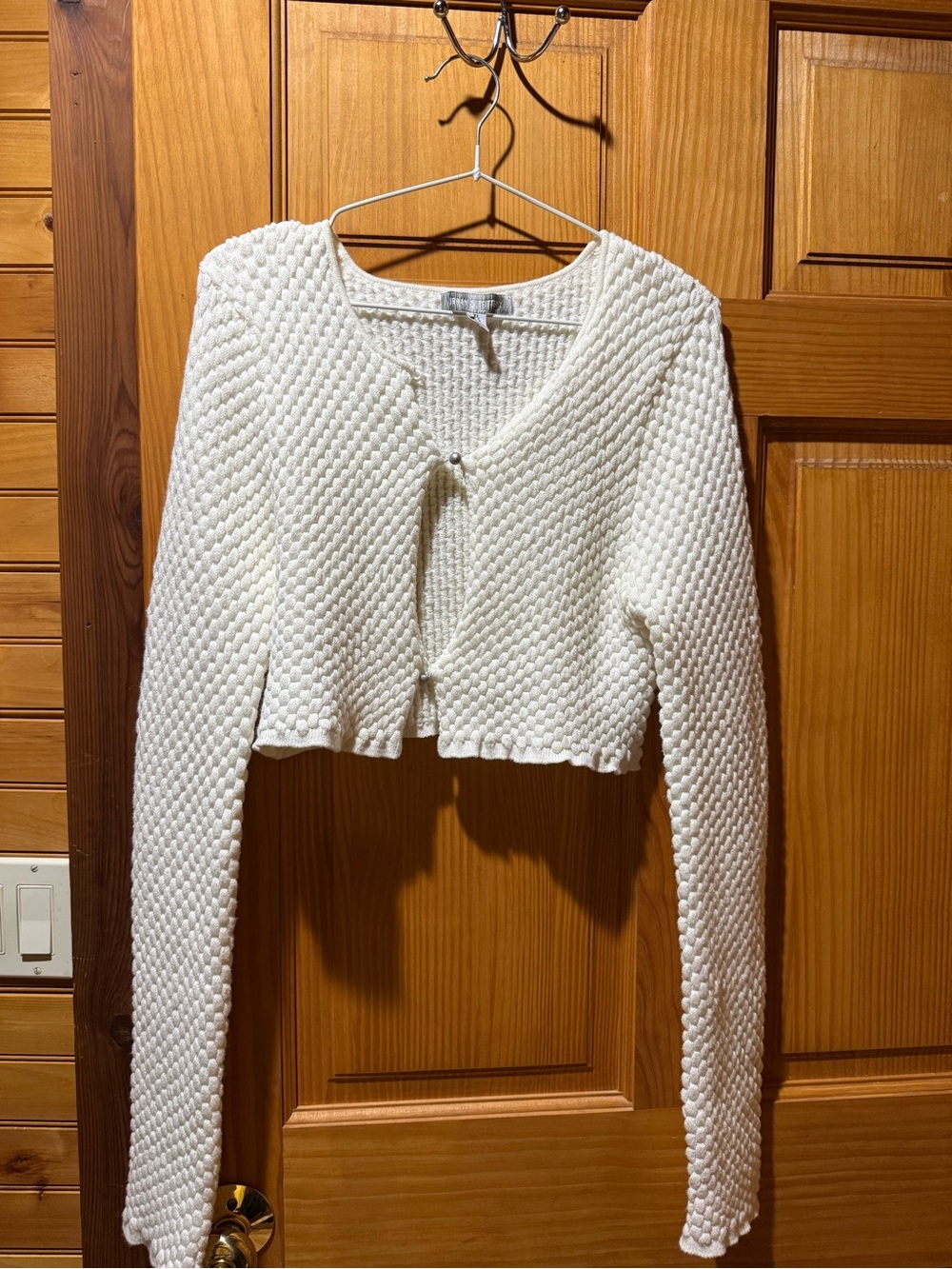 Urban Outfitters Cream Cropped Textured Knit Cardigan